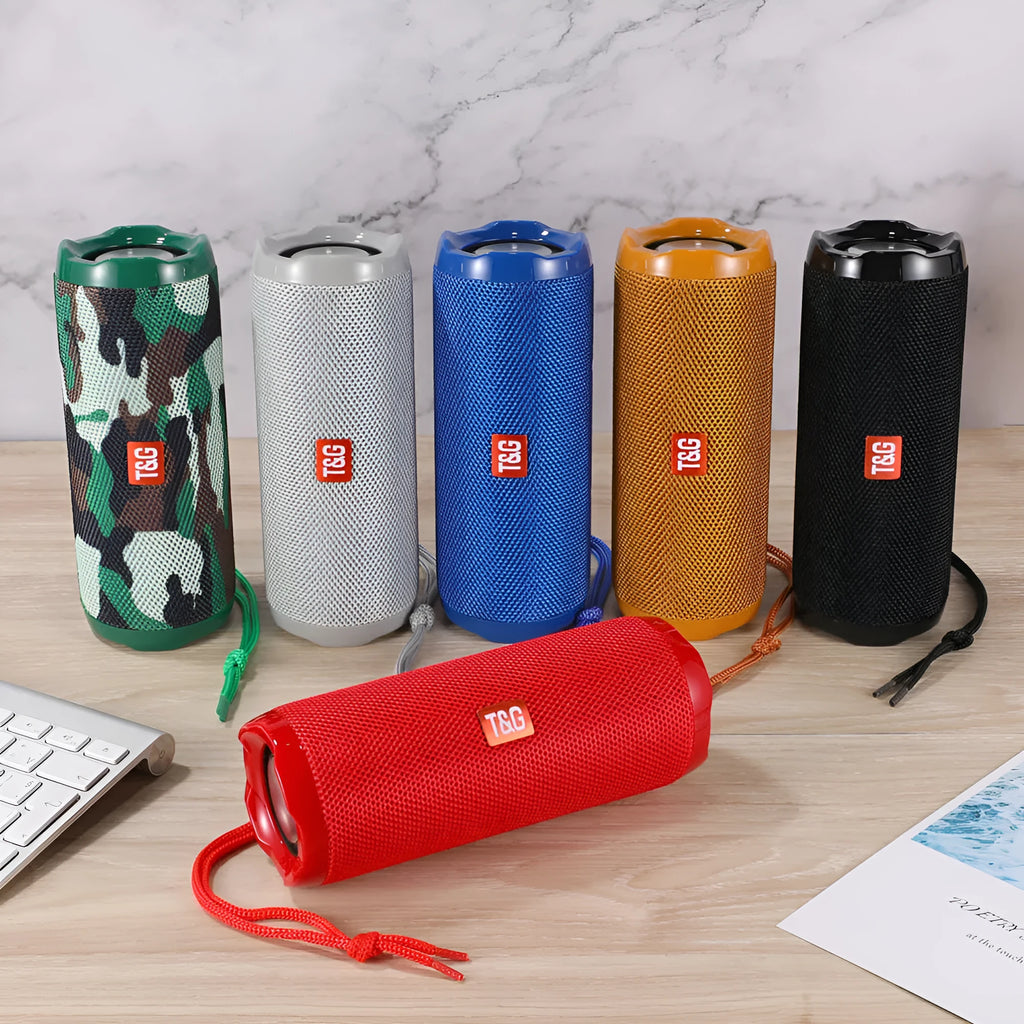 Portable Bluetooth speaker with fabric card holder compartment in multiple colour options