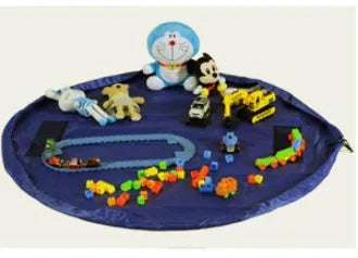 Blue 150cm waterproof nylon toy storage bag with drawstring, for baby toys and picnic pads