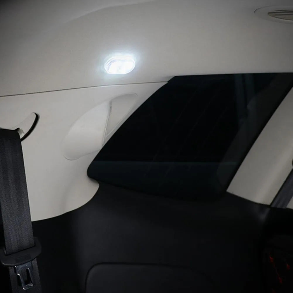Touch-sensitive USB rechargeable car atmosphere lamp showing ice blue LED light with Velcro mount