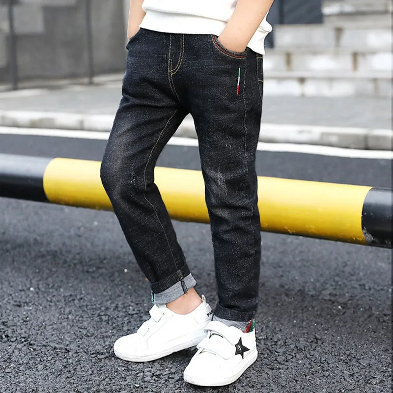 Boys' 95% cotton denim trousers mid waist blue size 140cm