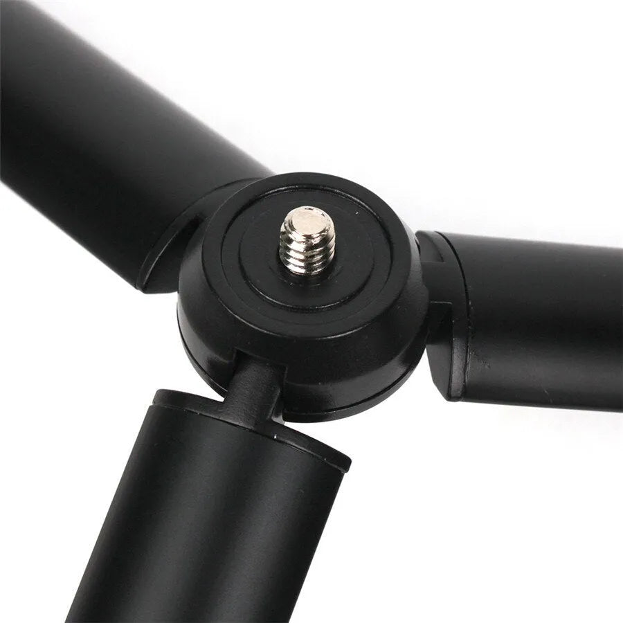 Black aluminium alloy mobile phone tripod compatible with Apple iPhone models