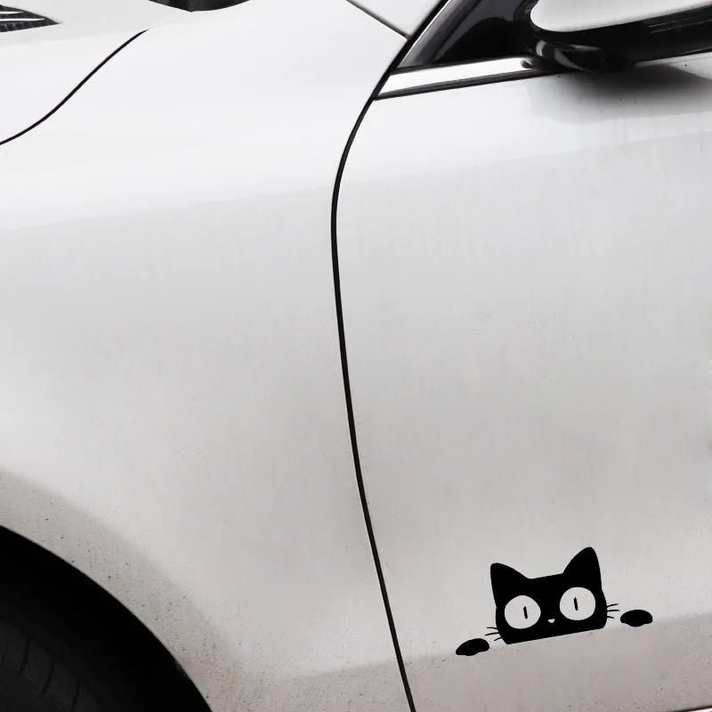 Foreign trade car sticker voyeur cat design in PET material, 13 x 5.7 cm, black colour option