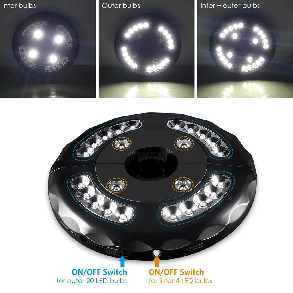 Black detachable Roman umbrella camping tent light with high brightness LED