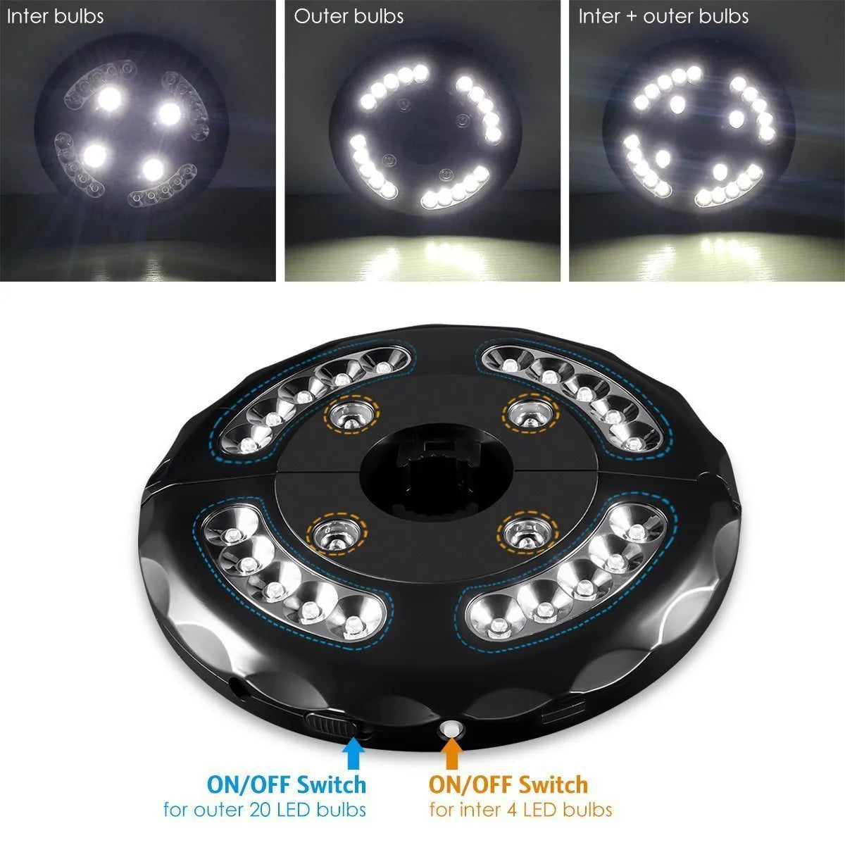 Black detachable Roman umbrella camping tent light with high brightness LED