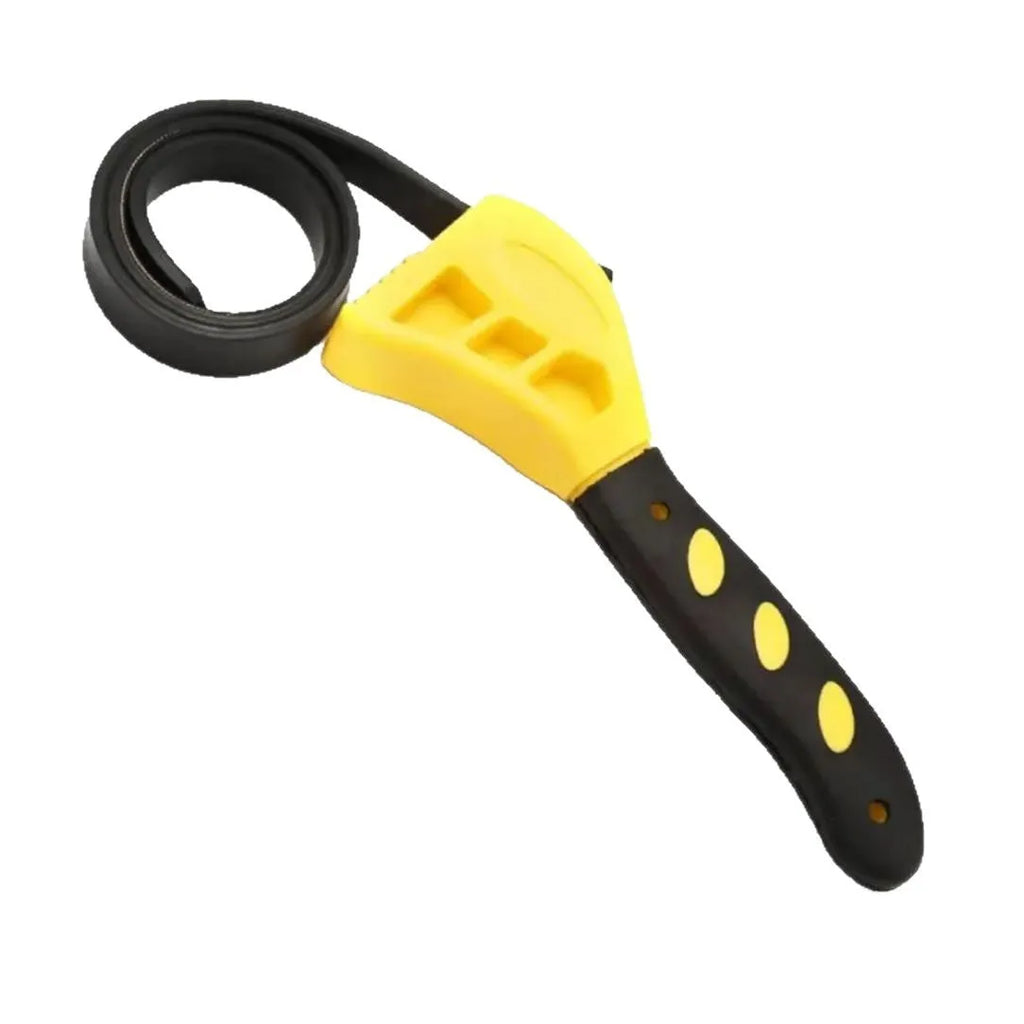 Adjustable rubber strap wrench set showing 6-inch and 8-inch models with a plastic rubber handle.