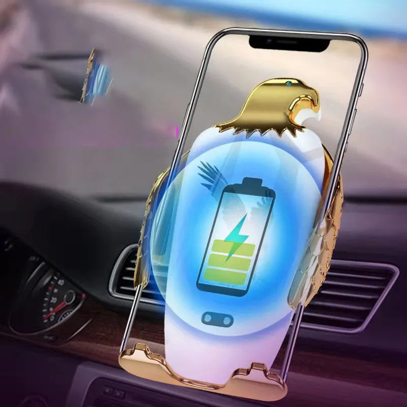 Wireless charging car phone holder with suction cup mount in black gold and white gold colours
