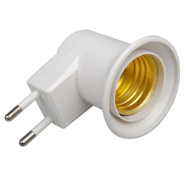 White E27 screw lamp holder with wall plug adapter and inline switch for bulb control