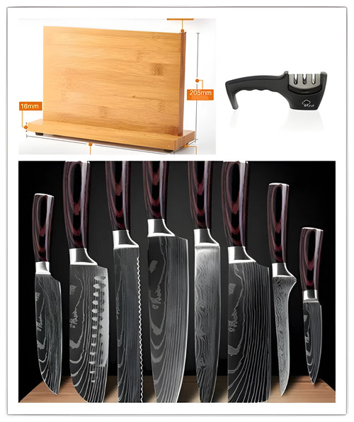 8-piece kitchen knife set with damascus steel carving knife and high-carbon steel utility blade