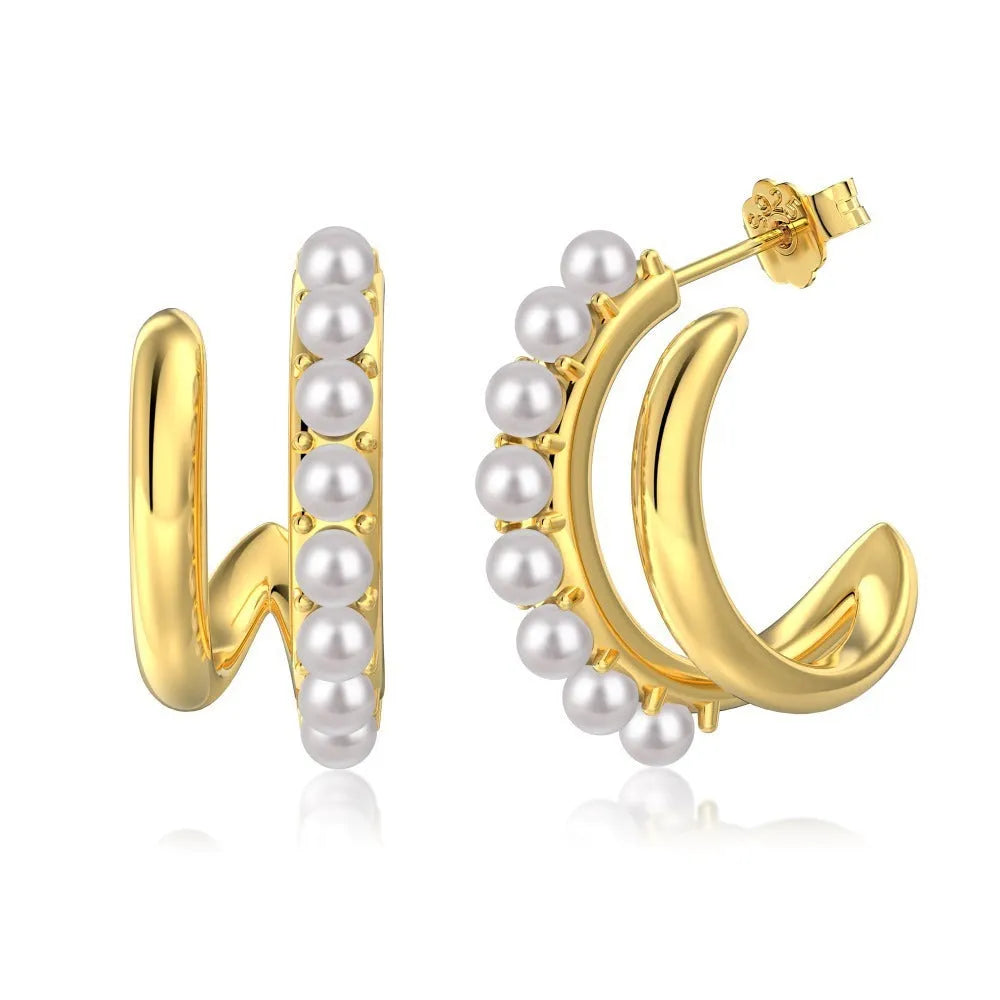 925 silver shell pearls earrings for women, 9x21mm, platinum finish stud style