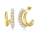 925 silver shell pearls earrings for women, 9x21mm, platinum finish stud style