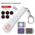 Rechargeable infrared cat teasing stick with laser patterns, shown in blue colour with cat footprints design.