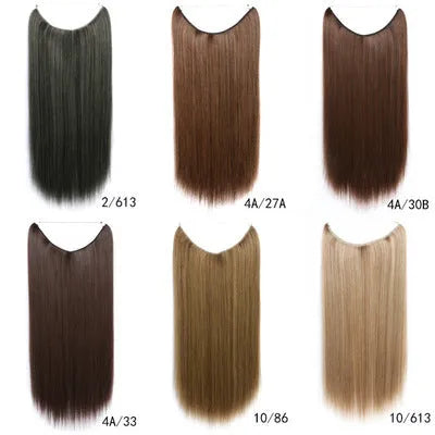 22-inch invisible wire hair extension in silky straight synthetic with no clips for natural volume