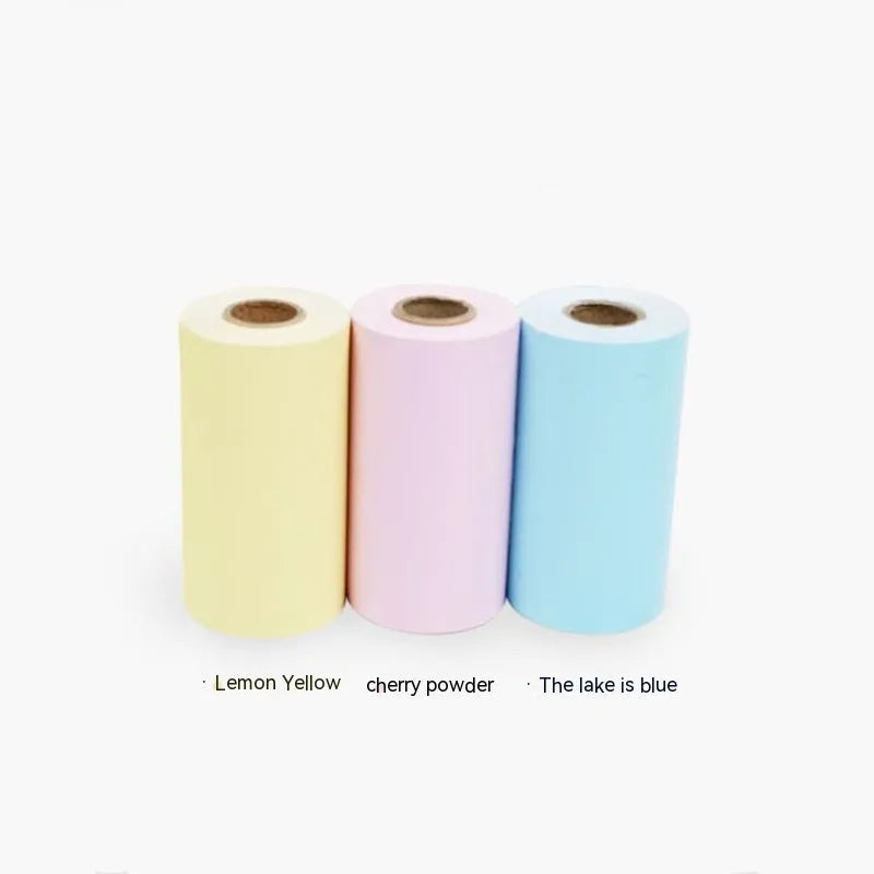 Box containing three rolls of 57mm by 30 metre pink and yellow blue thermal printing paper.