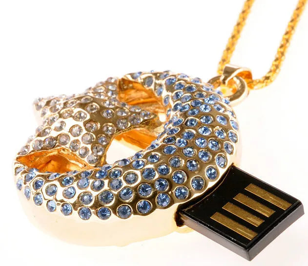 Jewelry Xingyue creative design metal USB flash drive showing USB connector.