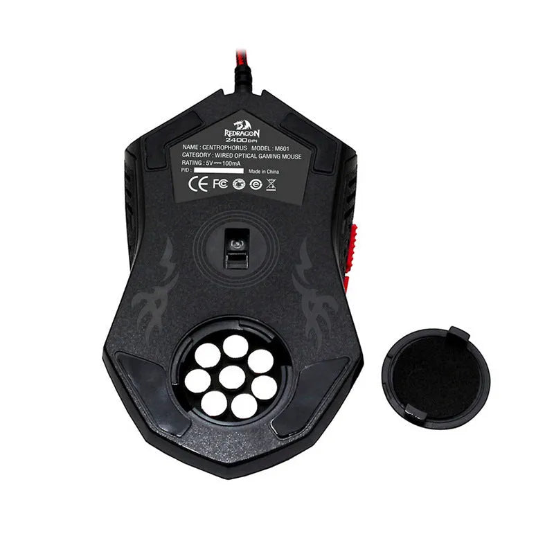 Black and red USB wired optical gaming mouse with 2000 DPI resolution and six buttons