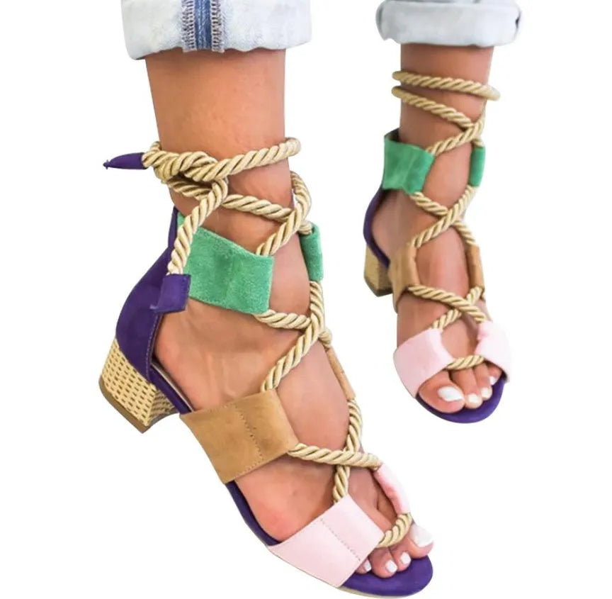 Women's colour-matched suede sandals with ankle strap and 3-5cm thick heel.