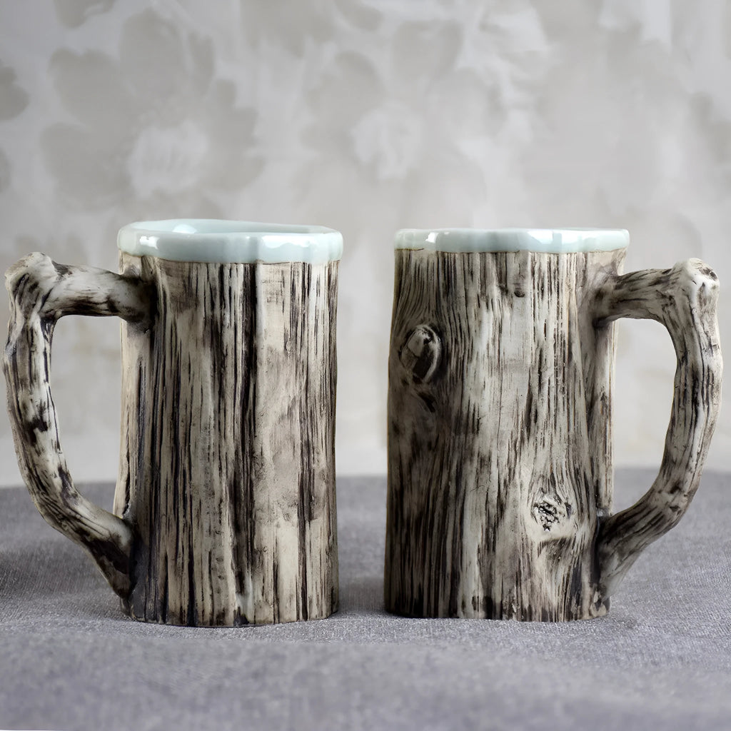 Hot Bark Mug creative irregular shaped porcelain ceramic cup 300ml on table