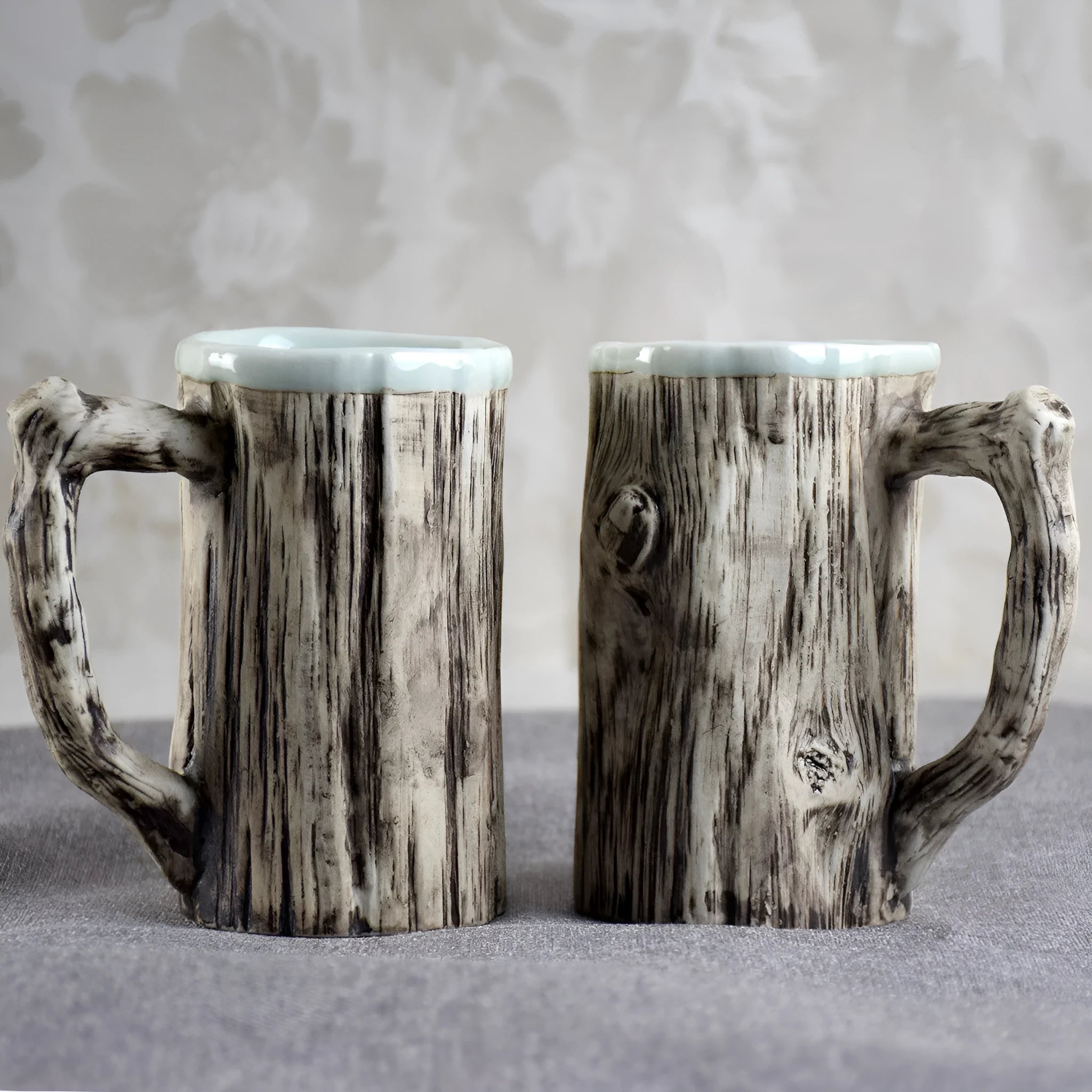 Hot Bark Mug creative irregular shaped porcelain ceramic cup 300ml on table