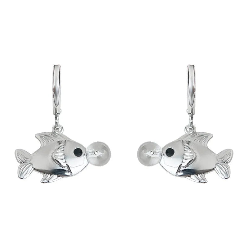 Bubble fish goldfish design copper earrings with electroplating treatment for women