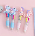 Four-colour press ballpoint pen with random cartoon design showing cactus, fast food, or fruit patterns