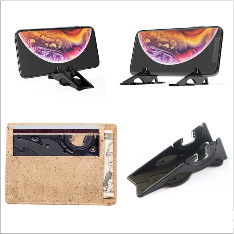 Black plastic lazy bracket mobile phone holder on a desktop