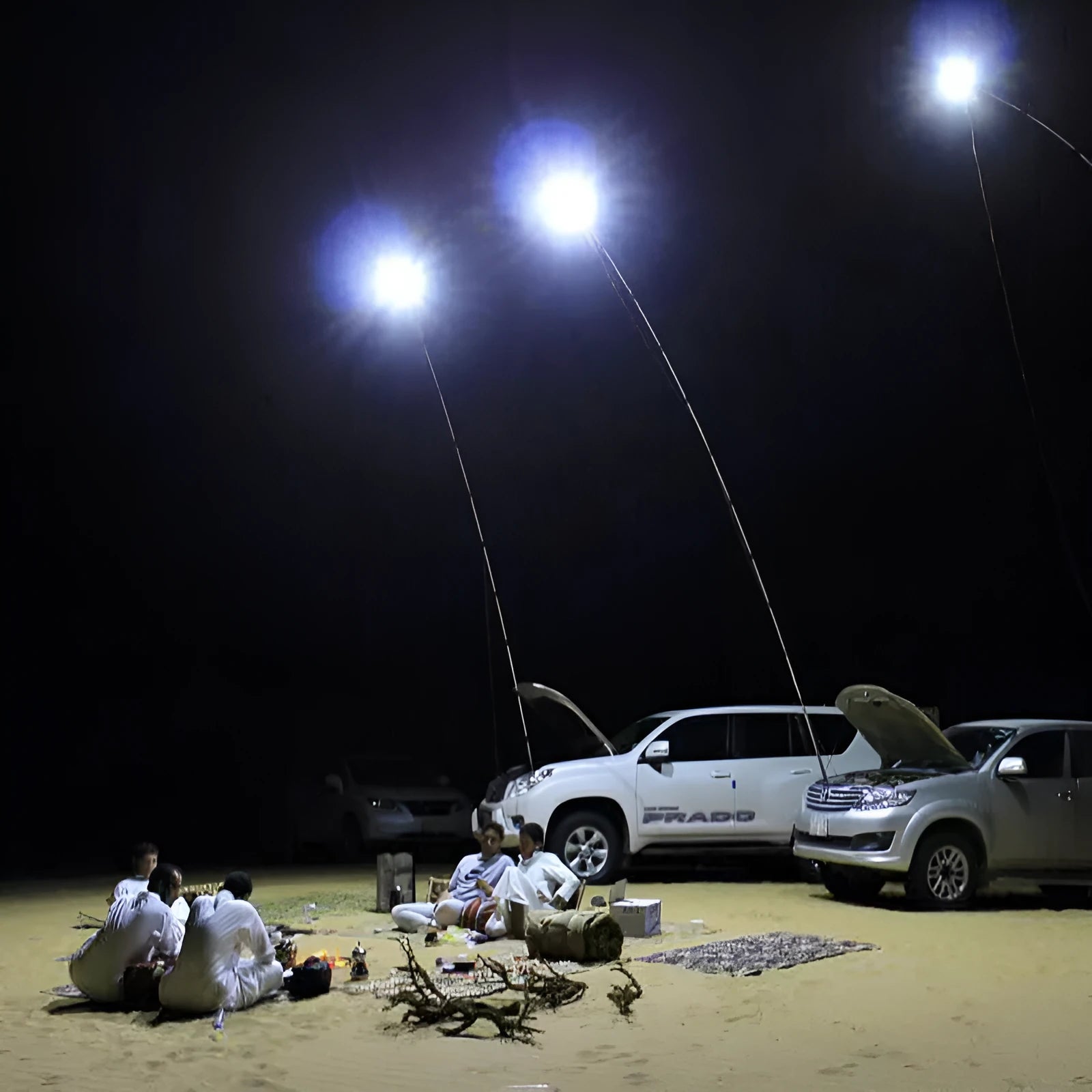 LED fishing rod light with telescopic pole showing 96 white LEDs and remote control