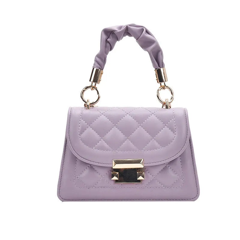 Rhombus shaped women's shoulder bag in soft PU fabric with 112cm strap in purple, black or beige