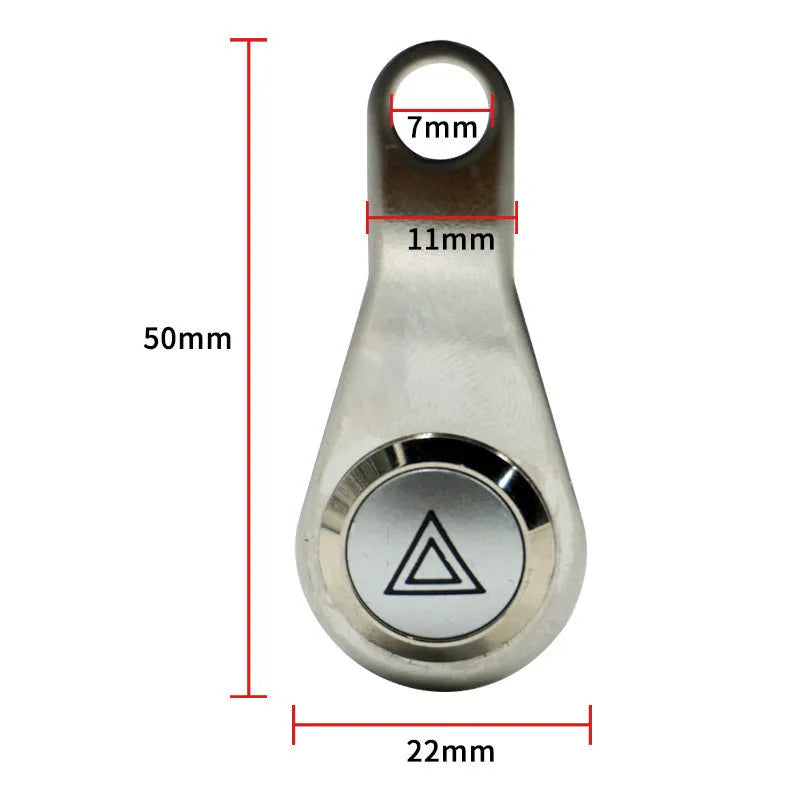 Black stainless steel motorcycle double flash switch with a central button and illuminated light ring.