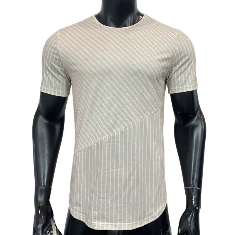 Men's white solid colour loose fit short sleeve cotton blend pullover t-shirt on model