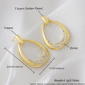Yellow gold geometric drop earrings with zircon accents, measuring 2.6cm long by 1.7cm wide