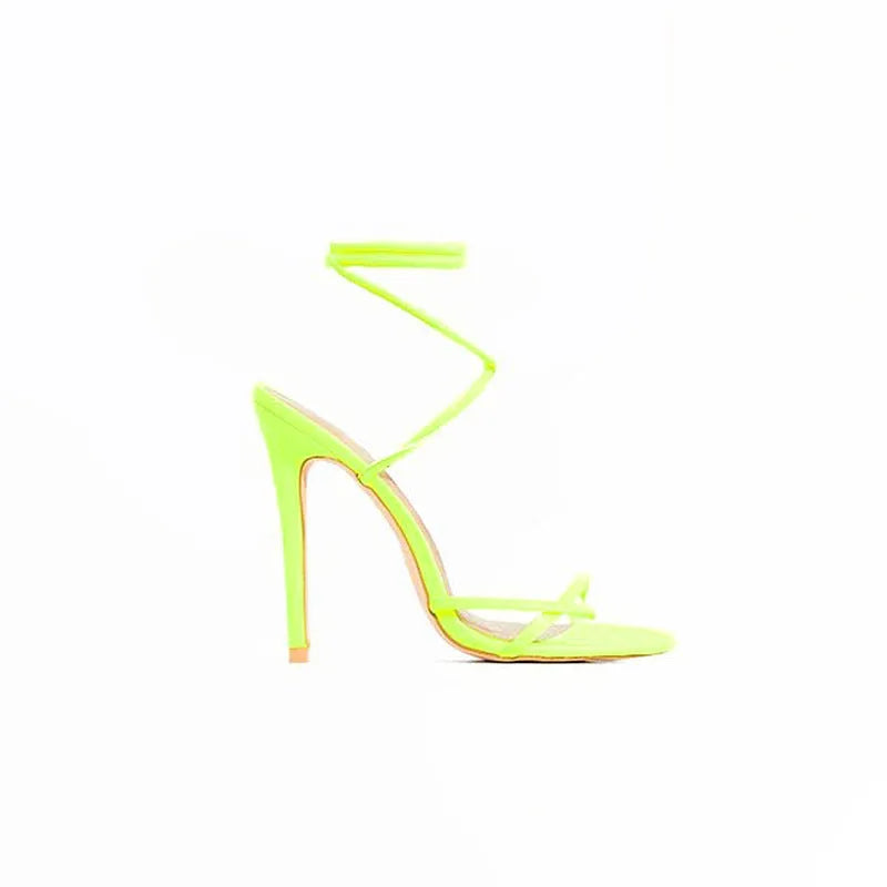 Candy Bright Toe Strap High Heels in orange colour with block heel and rubber sole