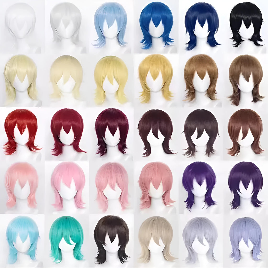 Men's short hair anime cosplay wig with lengthened anti-curling tail in high-temperature fibre