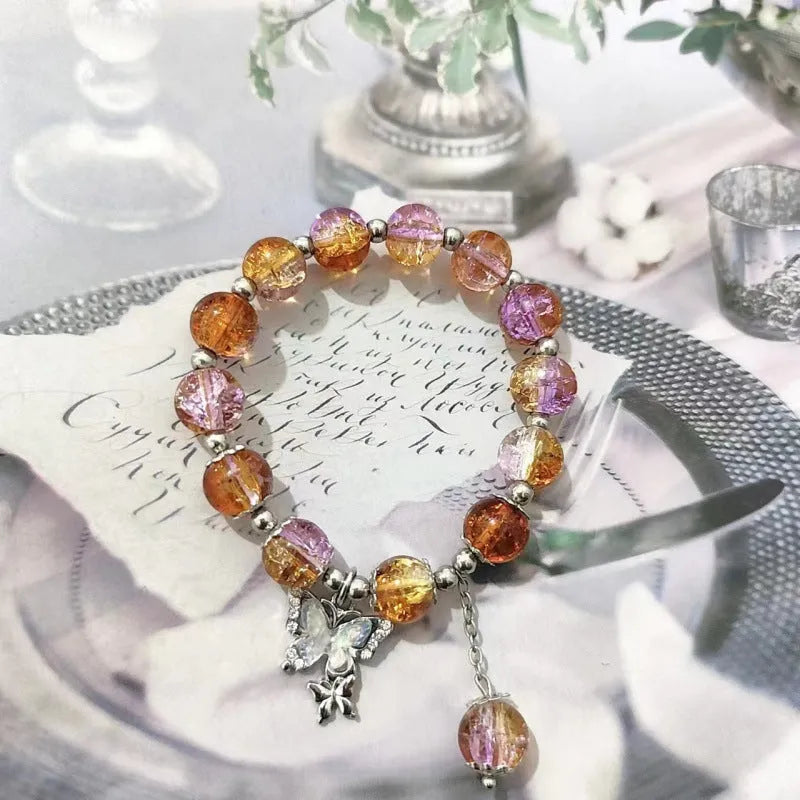 Chinese style bamboo leaf glass bracelet for women with a bamboo joint design.