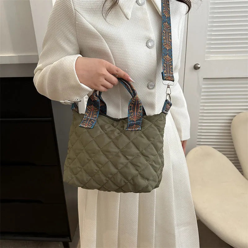 Oxford cloth shoulder messenger bag in khaki colour with single strap and sandwich pocket design