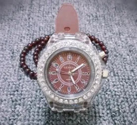 LED luminous women's quartz watch with silicone strap and 43mm alloy case