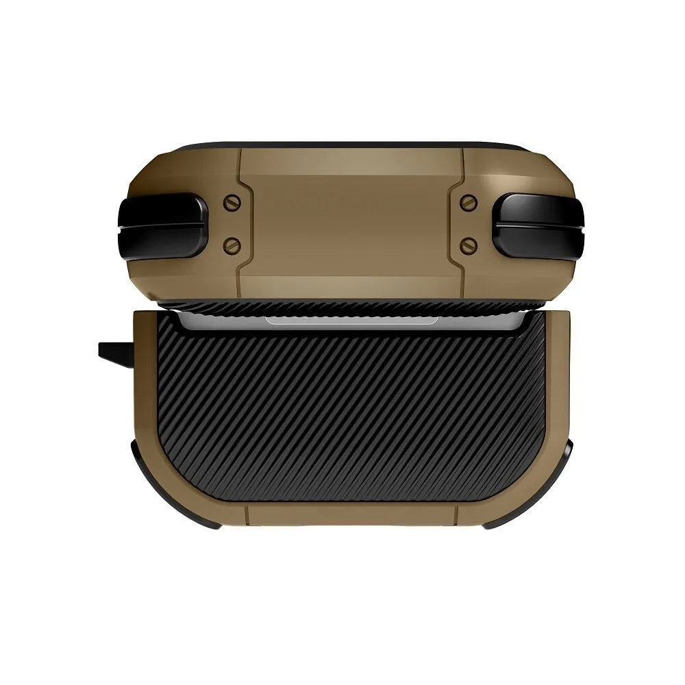 Black protective hard shell case for Apple AirPods Pro and AirPods 1/2 on a white background.