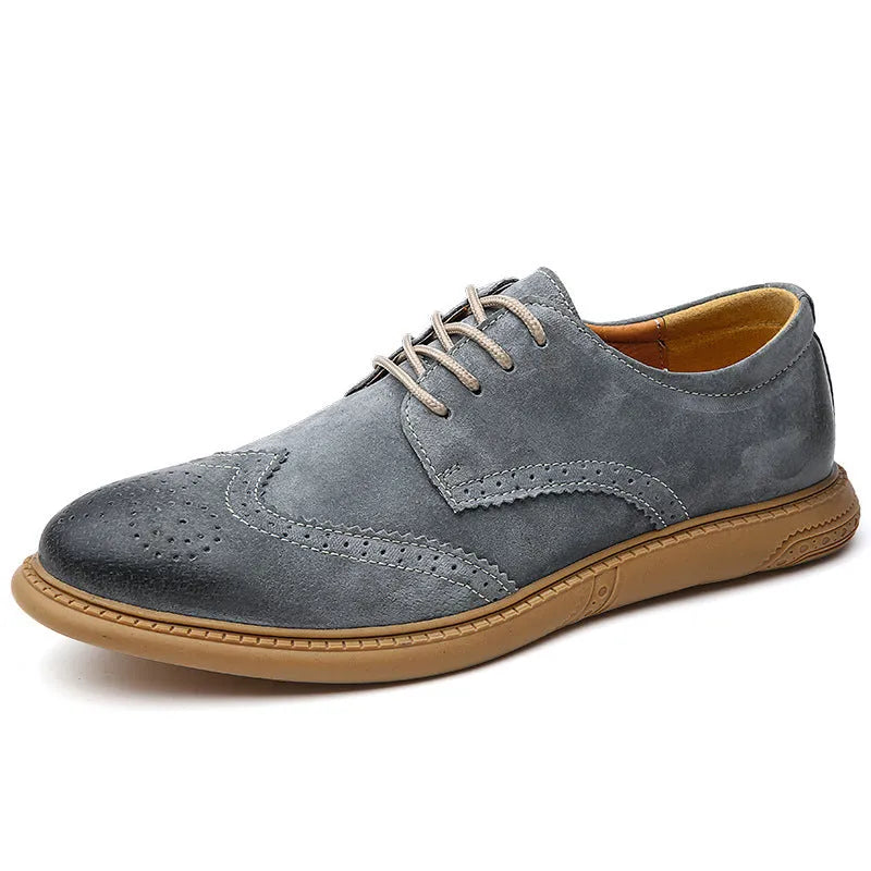 Men's grey business leather shoes with lace-up design and non-slip rubber soles