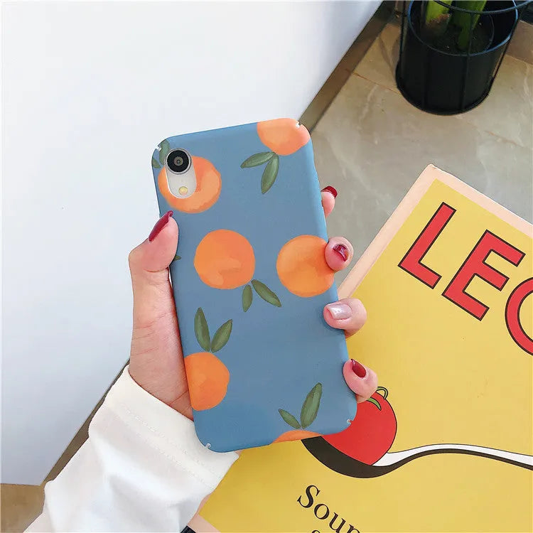 Orange retro plastic back cover phone case for iPhone with water and blue background design