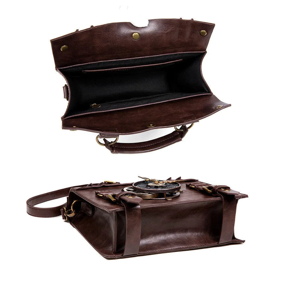 Bronze steampunk industrial retro style shoulder bag with metal hardware