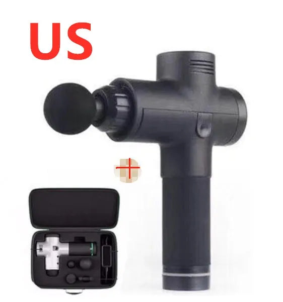 Deep tissue massage gun with 4 massage heads, 20 speed levels, quiet motor, 2400mAh battery, black and white options