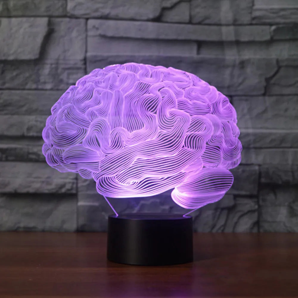 3D brain illusion LED desk lamp with acrylic construction and remote control showing colour changing display