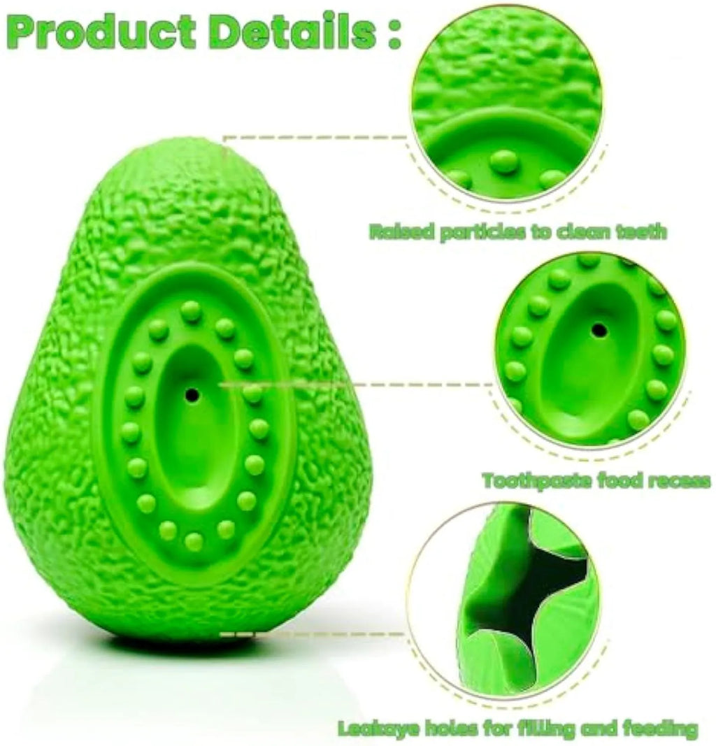 Green avocado-shaped natural rubber dog chew toy for aggressive chewers on a white background.