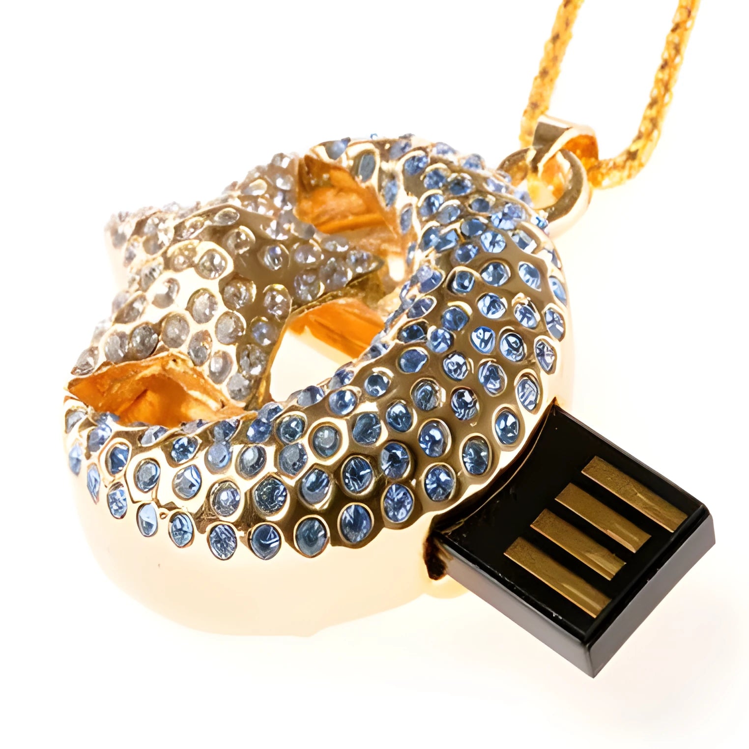 Jewelry Xingyue creative design metal USB flash drive showing USB connector.