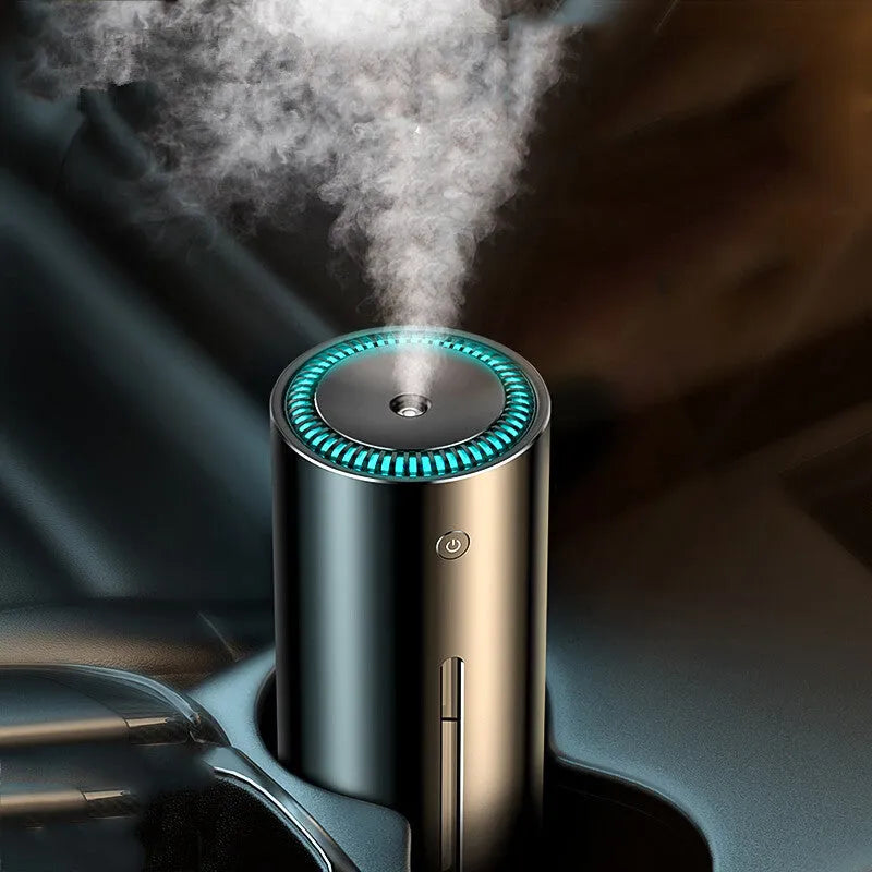 Aluminium alloy car diffuser humidifier in black or dark grey with USB port