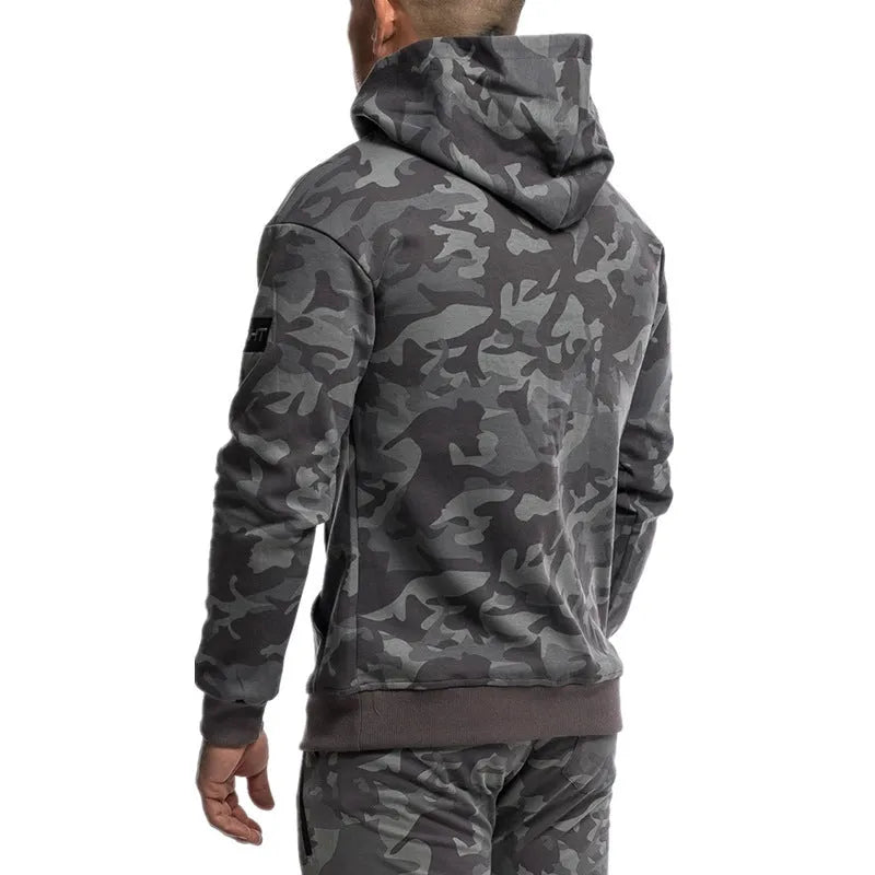 Men's camouflage cotton pullover hoodie in Dark Blue for gym fitness training