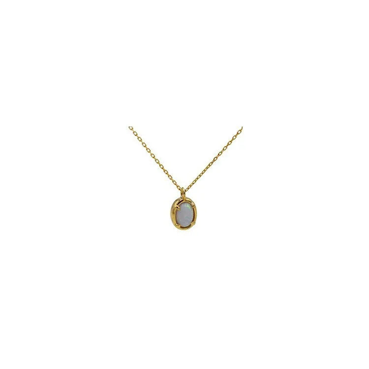 S925 sterling silver pendant necklace with jelly opal gemstone in geometric oval design