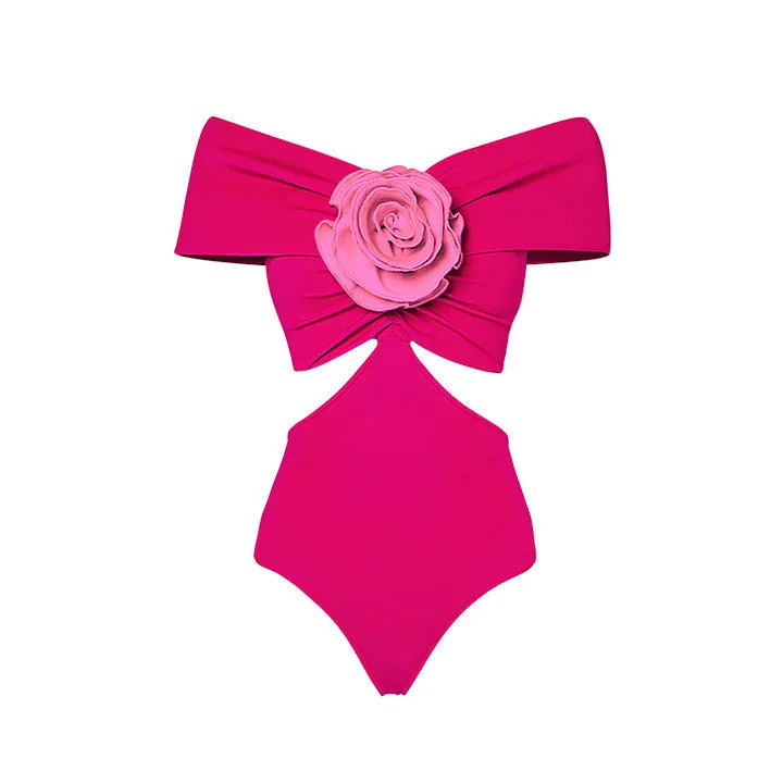 Women's floral hollow-out one-piece swimsuit with optional skirt in quick-drying polyester fabric
