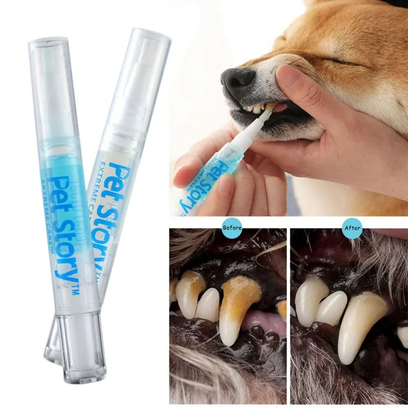 Pet tooth whitening pen kit for dogs and cats with two 5ml pens and soft brush head
