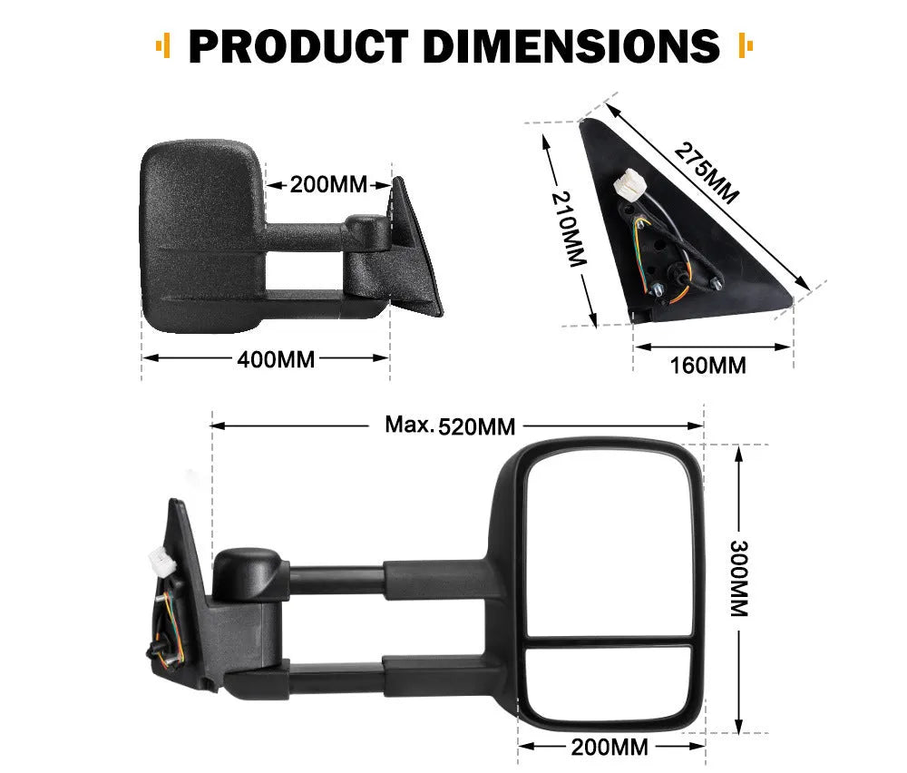 Black plastic foldable rearview mirror for Toyota Land Cruiser 100 series.