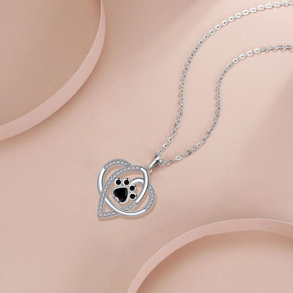 Women's necklace with dog paw print pendant on cross chain, electroplated copper finish